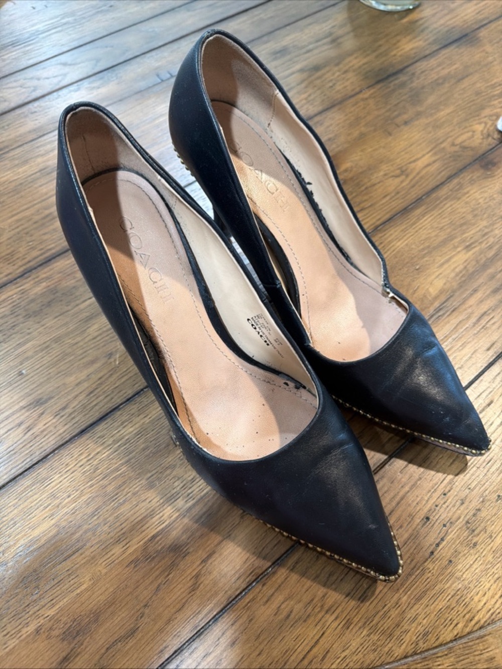 Coach Black Pointed Toe Leather Heels